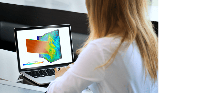 Back view of businesswoman speak using Webcam conference on laptop with diverse colleagues, female employee talk on video call with multiracial coworkers engaged in online briefing from home