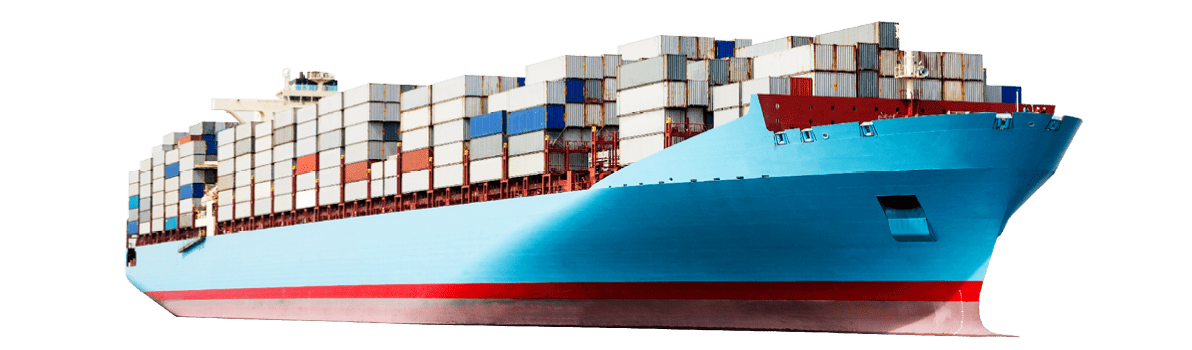 Large container carrier is at sea.