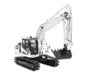 Yellow excavator  model with isolated on  a white background,Bucket lift up